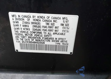 2008 Honda Ridgeline Rtl z USA, uszkodzony, nr VIN 2HJYK16548H523529